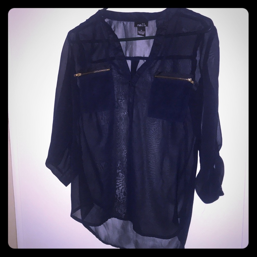 Dark Blue Sheer Blouse